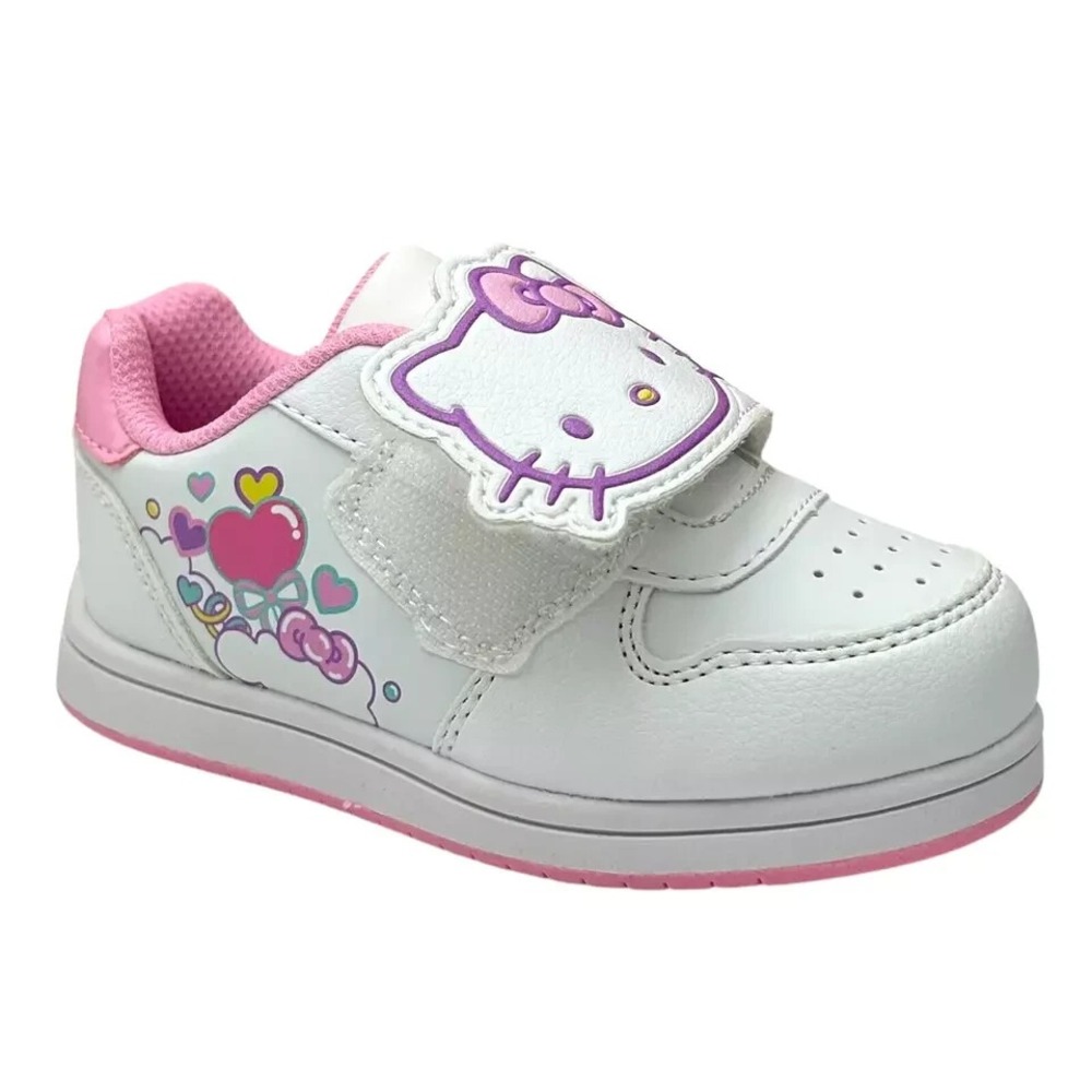Hello Kitty Slip On Sneakers Toddler Girls Size 8 White Pink Comfy Velco closure